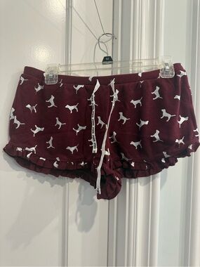 PINK Victoria's Secret Maroon Metallic Dog-Print Ruffle Shorts